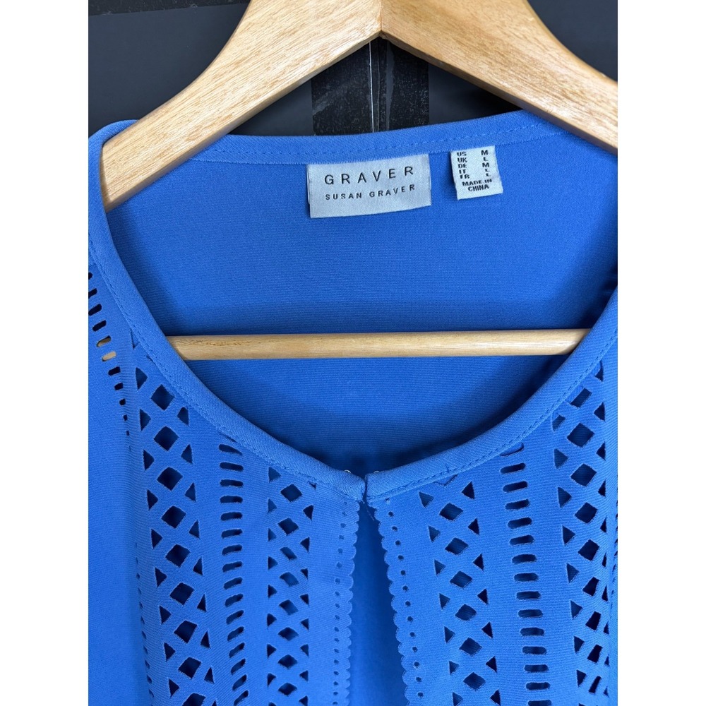 GRAVER Susan Graver LK Fusion Plus Regular Laser Cut Cardigan Blue Maze: M #29V - Picture 8 of 12